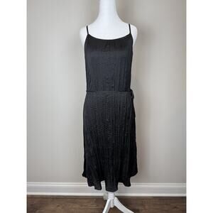 Kaia Pleated Midi Slip Dress Belted Black Sz Small